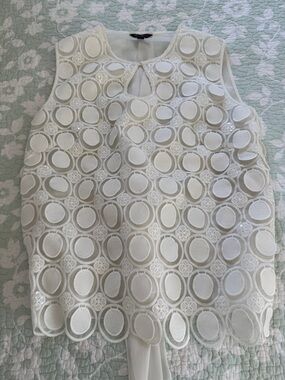 Women's White Lace Overlay Sleeveless Top